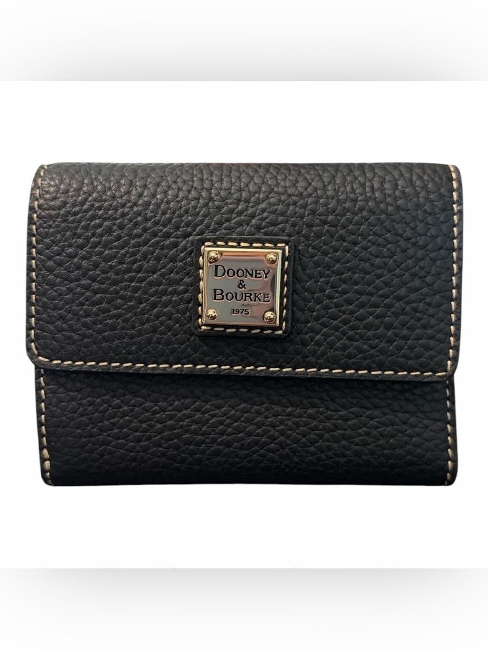 NWT Dooney & Bourke Black Pebbled Grain Leather Small Flap Credit Card Wallet - Picture 1 of 6